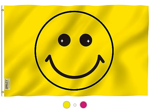 Anley Fly Breeze 3x5 Foot Yellow Happy Face Flag - Vivid Color and UV Fade Resistant - Canvas Header and Double Stitched - Happy Face Flags Polyester with Brass Grommets 3 X 5 Ft