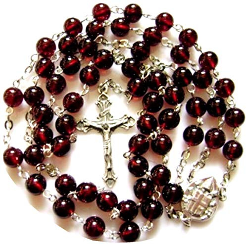elegantmedical granate hechos a mano Bead 925 plata de ley católica 5 década Rosario cruz crucifijo collar para mujer/niñas regalo de las religiones
