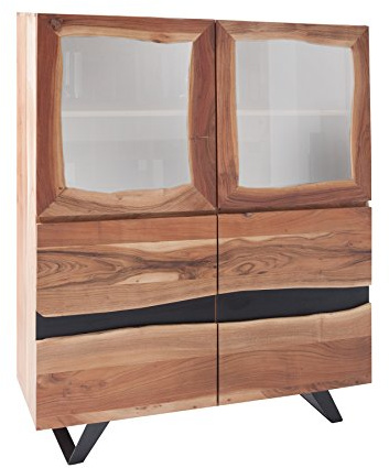 invicta INTERIOR Massives Highboard Amazonas Akazie Baumkante Metall schwarz 140 cm Massivholzschrank Vitrine Schrank Anrichte