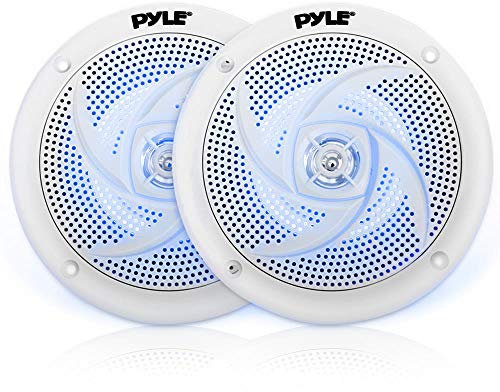 Pyle Altavoces Marinos de 5.25”, Estereo, Exterior, Resistentes al Agua e Intemperie, Luces LED, 180V, Un par