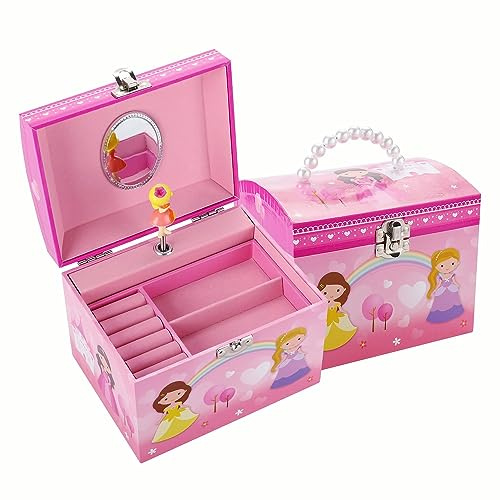 TAOPU Caja Musical para Joyas con Mango de Perla y caja de Música de Princesa Giratoria para niñas