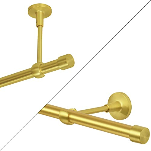 Barra de cortina de 1 carril, 2 vías, 19 mm, de latón dorado mate y cobre, estilo vintage, estilo 120 140 160 180 200 240 280 320 360 400 420 480 540 600, con tope, fijación al techo y a la pared