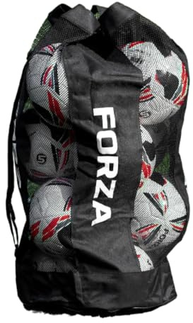 FORZA Premier boll bärväska | dragsko fotboll, basket, netball & volleyboll nätväska | 5 färgval – slitstark utrustning hållare | 12 bollkapacitet (svart)