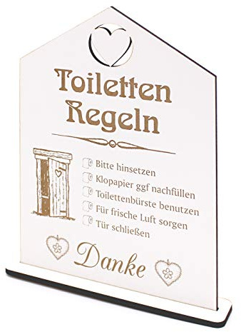 Aufsteller graviert Spruch - Toilettenregeln - WC Toilette Deko Holzschild zum Hinstellen 22 x 28 cm | Dekolando Home Accessoires