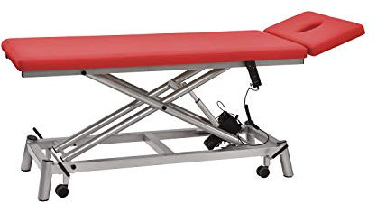 Behandlungsliege pader.eco fresh 2.0, Breite 68cm, elektrisch höhenverstellbar mit Handschalter, Gestell silber, Radachshebesystem, Nasenschlitzeinsatz (11 - Kirsch)