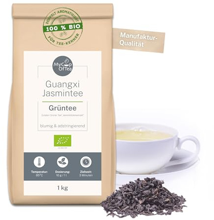Guangxi Jasmintee 1kg Bio Jasmin Tee Lose – Hochwertiger Grüner Tee Bio aus China - Grüntee aus ökologischem Anbau – mit Jasminblütenaroma – Für Genießer und Tee-Kenner – MyCupOfTea