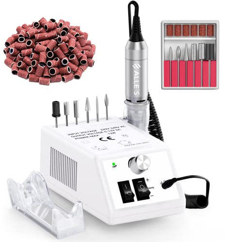Electric Nail Files, Professional Electric Nail Drill 30000 RPM Efile Buffer Manicure Grinder Tools for Acrylic Nails with Nail Drill Bits Set and Sanding Bands(White)