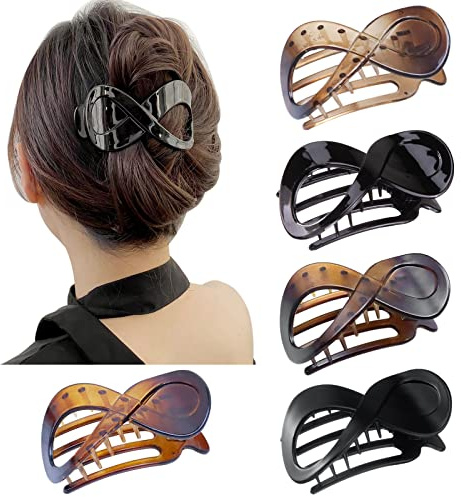 Kavya Pince à Cheveux Noir Vintage, Grande Pince Cheveux Femme Epais Grosse Barrette Cheveux Femme Fille, Pince a Cheveux Femme Antidérapante Hair Clip (5 Pcs)