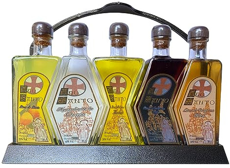 Deliex delicias de Extremadura. Set de licores para regalos. 5 botellas de 20 cl con forma de puzzle presentada en estructura de baquelita. Regalos originales