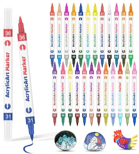 AOMEES 24 Stück 48 Farben Acrylstifte, Permanente Acrylic Paint Marker Dual Tip Design Wasserfest Marker Set für Holz Rock Painting Glas Kiesel Stein Metall Keramik