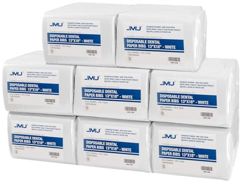 JMU 1000 Dental Bibs, 2-Ply Tissue 1-Ply Film, White Dental Bibs Disposable Bulk, 13 x 18 Tattoo Bibs Medical Tray Covers（8 Bags of 125)