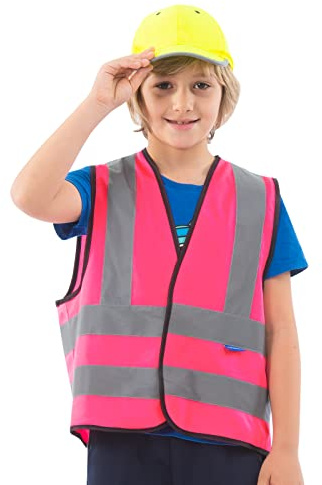 AYKRM Warnweste Kinder pink Sicherheitsweste für Kinder Warnweste Reflektierendes WarnschutzWeste Rosa 10-14 Jahre