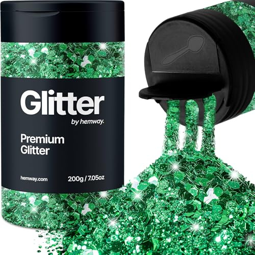 Hemway Premium Glitter Shaker Emerald Green 205g Multi Size Metallic | for Resin & Epoxy Crafts for Decorating, Halloween, Christmas, Nail, Face, Art