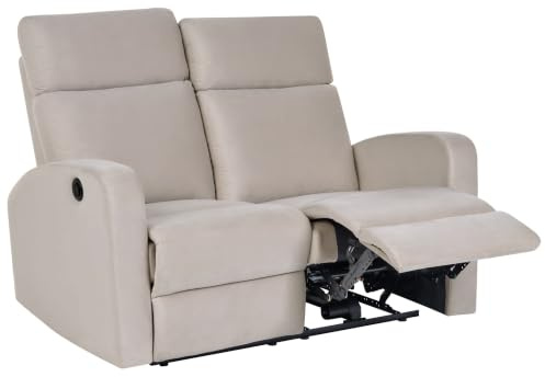 Beliani Elektrisch verstellbares 2-Sitzer Sofa Samt cremeweiß mit Relaxfunktion Verdal