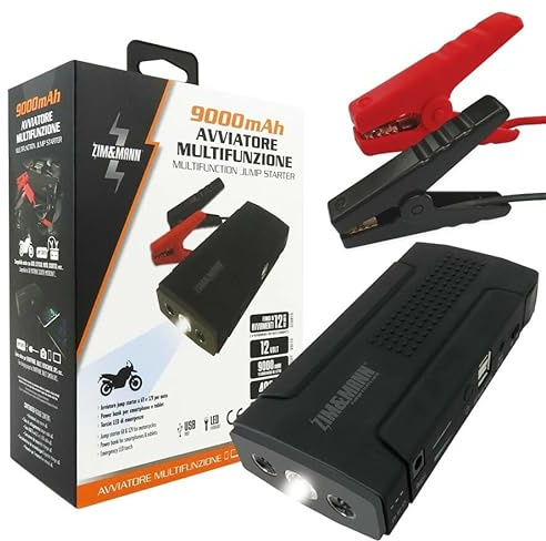 Zim&Mann Avviatore Batteria Moto 12V, 9000mAh booster avviamento auto Portatile e Power Bank, per Motori Benzina fino a 2.8L, Torcia LED Integrata