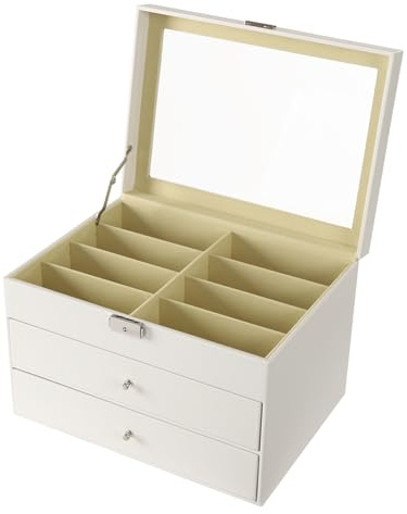 24 Brillenbox Brillen Sonnenbrillen Aufbewahrungsbox mit Schloss und Schlüssel Brillenetui Brillenaufbewahrung Sonnenbrillenbrillen Display Schublade abschließbar Case Organizer für & Uhren Weiß