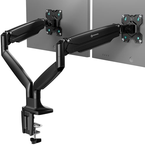 ONKRON Bras Ecran PC Double de 13-32 Pouces, Support Ecran PC pour Deux Écrans 9 kg Chacun, Support Écran Bureau VESA 75x75 & VESA 100x100 Ressort à Gaz, Bras Articulé Écran Noir G200-B