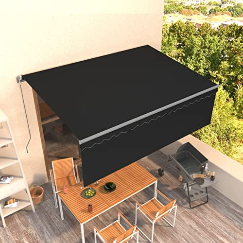 Sufrk Tenda da Sole Retrattile Manuale con Parasole 4x3 m Antracite,Tenda da Sole per Esterno Avvolgibile,Tenda da Sole a Bracci Estensibili con Telaio in Alluminio,Tettuccio Resistente al Sole e Impe