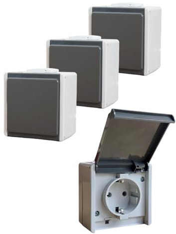 N&L 4x 1-fach Steckdose, IP54, spritzwassergeschützt, 1 Leitungseinführung, grau