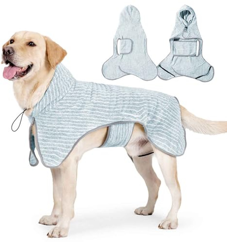 PJDDP Hundebademantel Saugfähiger Bademantel Hund Mit Klett Hundebademantel Kleine Hunde Trocknet Schnell Hunde Bademantel Nach Dem Baden, Schwimmen Oder Spaziergang Im Regen,Blau,XXL