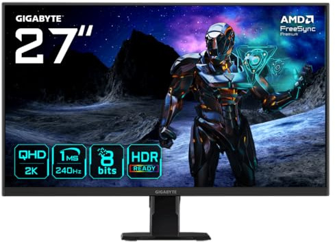 GIGABYTE GS27Q X Écran Gaming 27 QHD - 2560 x 1440, 240Hz, 1ms, 300 CD/m², FreeSync Premium Pro, HDR Ready, HDMI 2.0, DisplayPort 1.4