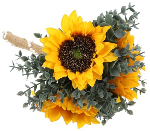 IMIKEYA Simulierte Sonnenblume Hochzeitsfotografie Prop Bouquet Hochzeit Blumenstrauß Brautstrauß Realistische Seidensonnenblumen Hochzeitsdekoration Künstlicher Hochzeitsstrauß Hanfseil