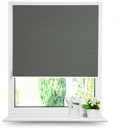 Tom'Shop Plissee Klemmfix ohne Bohren Sonnenschutz Plisseerollo Jalousie Lichtdurchlässig und Blickdicht für Fenster & Tür (WABEN Dunkelgrün B40cm x H150cm)