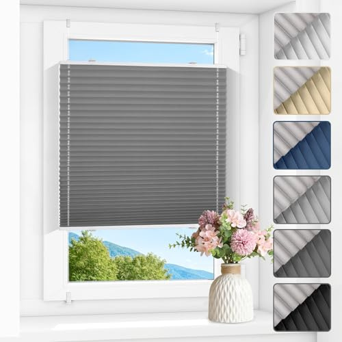 Zarnan Plissee ohne Bohren Verdunkelung Thermo Plissee Klemmfix Hellgrau B75 x H150 cm(BxH) plisseerollo Klemmfix 100% Blickdicht Jalousien for für Fenster innen Sichtschutz
