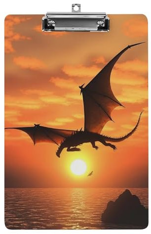 Porte-bloc en acrylique de 31,5 x 21,6 cm, motif dragon volant imprimé coucher de soleil marin, format A4, porte-bloc en plastique avec clip discret pour infirmière, enseignant, bureau et fournitures