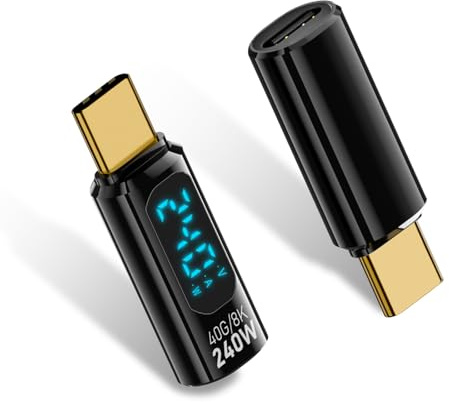 Duttek Adaptateur USB C testeur de puissance 240 W, adaptateur d'extension USB C mâle vers femelle avec affichage numérique LED 40 Gbit/s, type USB C prise en charge de la tension, du courant (2