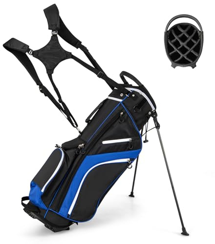 COSTWAY Golf Stand Bag, Lightweight Golf Club Bags with 14 Way Top Dividers, 6 Pockets, Cooler Bag, Dual Strap and Rain Hood, Waterproof Golf Trolley Bag for Men & Women