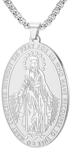 TEAMER Collana Rosario Unica della Vergine Maria Ciondolo a Catena a Scatola della Madre Maria Gioiello Amuleto Religioso per Uomo e Donna (Argento)
