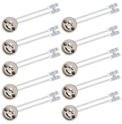 GU10 Portalámparas, 10Pcs GU10 Bases para Lámparas, Cable de 0,75mm² 15CM, Portalámparas de Cerámica con Cable de Silicona 0,75mm², 15cm, 0-250V, 2A, Incluye Conector de Terminal