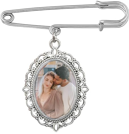 WERWAES Memorial Anhänger Brautstrauß Foto Brosche, Personalisierte Charm Pins Brosche Hochzeit Andenken, Geschenk für Frauen Mama Papa, Personalisiert mit Fotos und Text