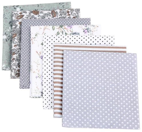 Odot 7 Stück Stoffe zum Nähen Patchwork Stoffreste zum Nähen Quilten Dekoration Basteln Handwerken Reine Stoff Bedruckte Stoffpakete für DIY Dekostoffe Handwerken (50x50cm,Grau)
