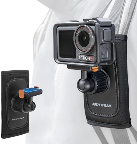 REYGEAK Rucksack Schultergurt Halterung für DJI OSMO Action 5 Pro/Action 4/Action 3,mit Verstellbarem Schulterpolster, Gurthalter-Befestigungssystem