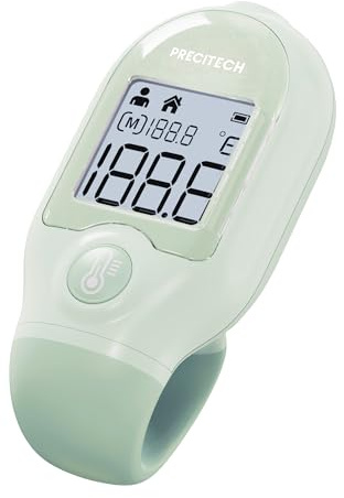 PRECITECH - Thermomètre sans contact Multifonction – Format poche - Température corps, liquide, objet et environnement - Diagnostique Visuel - Mémoire intégrée – Couleur Vert