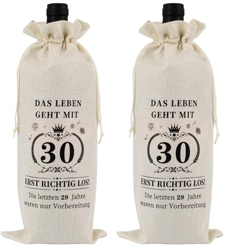 2 Stück 30 Geburtstag Weinflasche Tasche Jute, Geschenke zum 30 Geburtstag Mann Frau, Wein Geschenkbeutel Flaschen mit Kordelzug Wein Geschenktasche Weinflaschen Geschenktüten für Sektflaschen