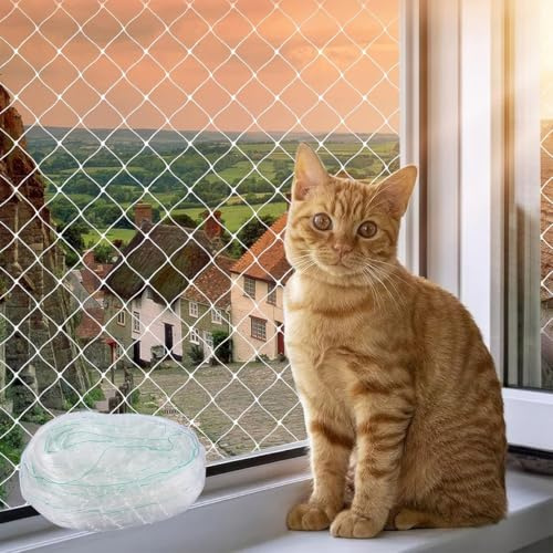 Xyvor 8 X 3M Filet De Protection Chat, Filet Protection Chat Nylon, Filet Balcon Chat Transparent, Protection Balcon Chat Découpable, Filet Chat Balcon sans Percer pour Balcons, Portes, Fenêtres