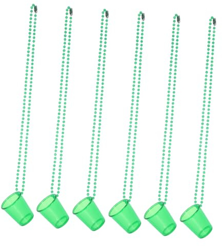 TOYANDONA 6Pcs Reusable Plastic Shot Glass Necklace with Green Beaded Chain for St Patrick Day Christmas and Bachelor Party Decorations Party Glasses for Adults
