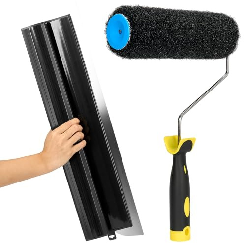 Drywall Skimming Blade Smoothing Spatula Plastering Wall Plastering Tools, High Grade Drywall Skimming Blade for Plastering Black (24inch/60cm with Paint Roller Cover)