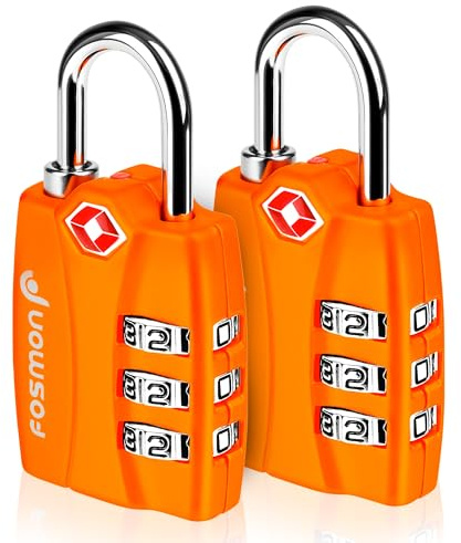 Fosmon Lot de 2 Cadenas TSA Bagage Code à 3 Chiffres – Orange | Cadenas homologué TSA avec indicateur d'ouverture pour valise, sac à dos et voyage