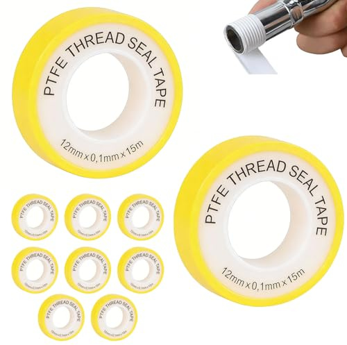10-Pack PTFE Plumbers Tape 15m x 12mm for Sealing Pipe Joints & Water Leaks