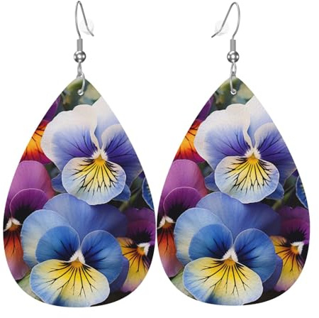 Pansy Perfection Leather Earrings for Women Teardrop Earrings Lightweight Dangle Drop Earrings Cute Jewelry Gift