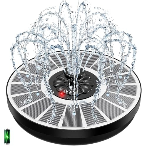 Fontaine Solaire avec LED Indicateur, Yzert 3.5W 2000mAh Batterie Extérieur Flottante Pompe Bassin Solaire, Fontaine Exterieur avec 8 Buses & Tiges Fixes pour Patio (Blanc)