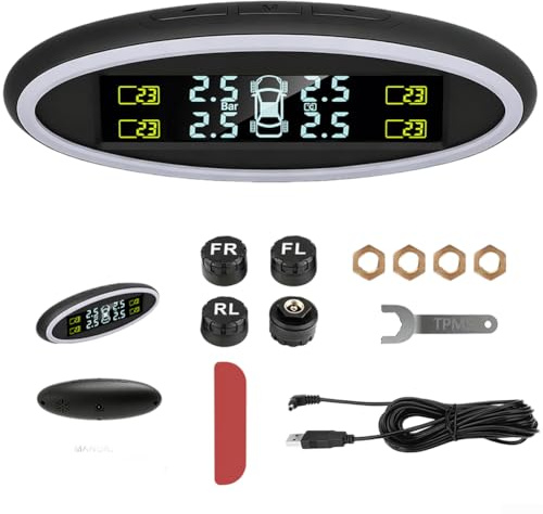 TPMS Moniteur de pression des pneus, système sans fil alimenté par batterie écran LCD pour surveillance de la pression en temps réel des véhicules