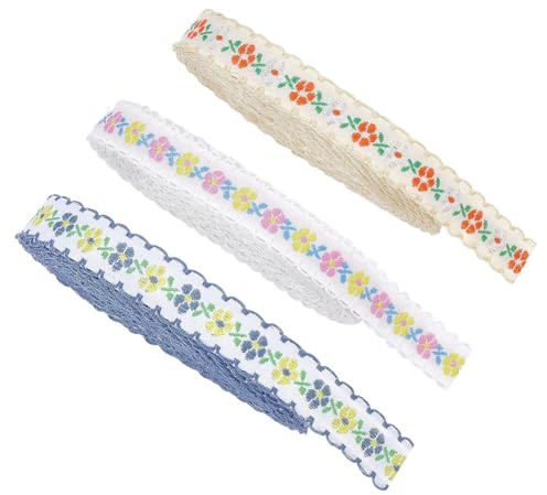 FINGERINSPIRE 15 Yards Jacquard Ribbon Trim 15mm Wide 3 Style Set Polyester Flower Decorative Fabric Trim Embroidered Ribbon for Sewing Projects and Craft Making(5 Yard(4.57M)/Style)