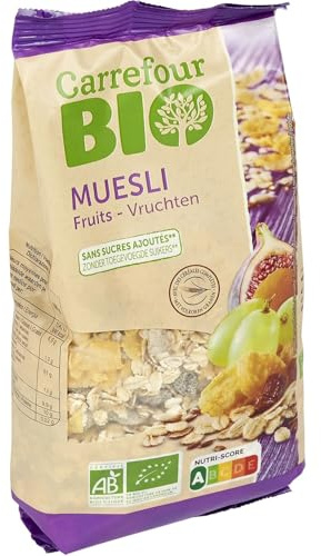 Petit déjeuner gourmand sans sucres ajoutés — CARREFOUR BIO Muesli fruits 375g - Lot de 4