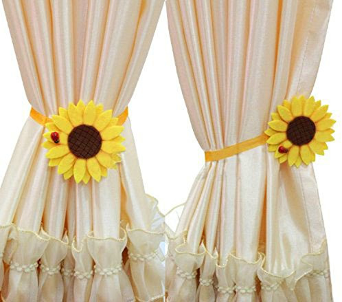 EleCharm 1 Pair Sunflower Curtain Magnetic Tiebacks Non-Woven Fabric Countryside Rural Style Curtain Tie Holdbacks Accessories