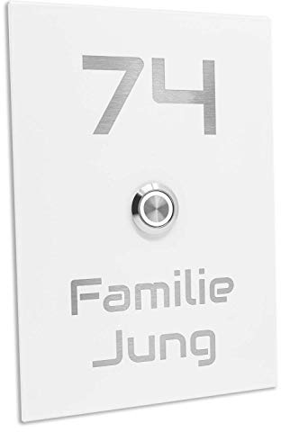 Jung Edelstahl Design Edelstahl Türklingel New York weiß pulverbeschichtet individuelle Gravur Klingelschild 17x12 cm Klingeltaster mit LED